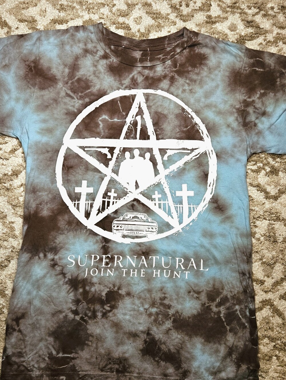 Supernatural Petagram Tie-Dye Tee - Xs Light Blue + Brown
